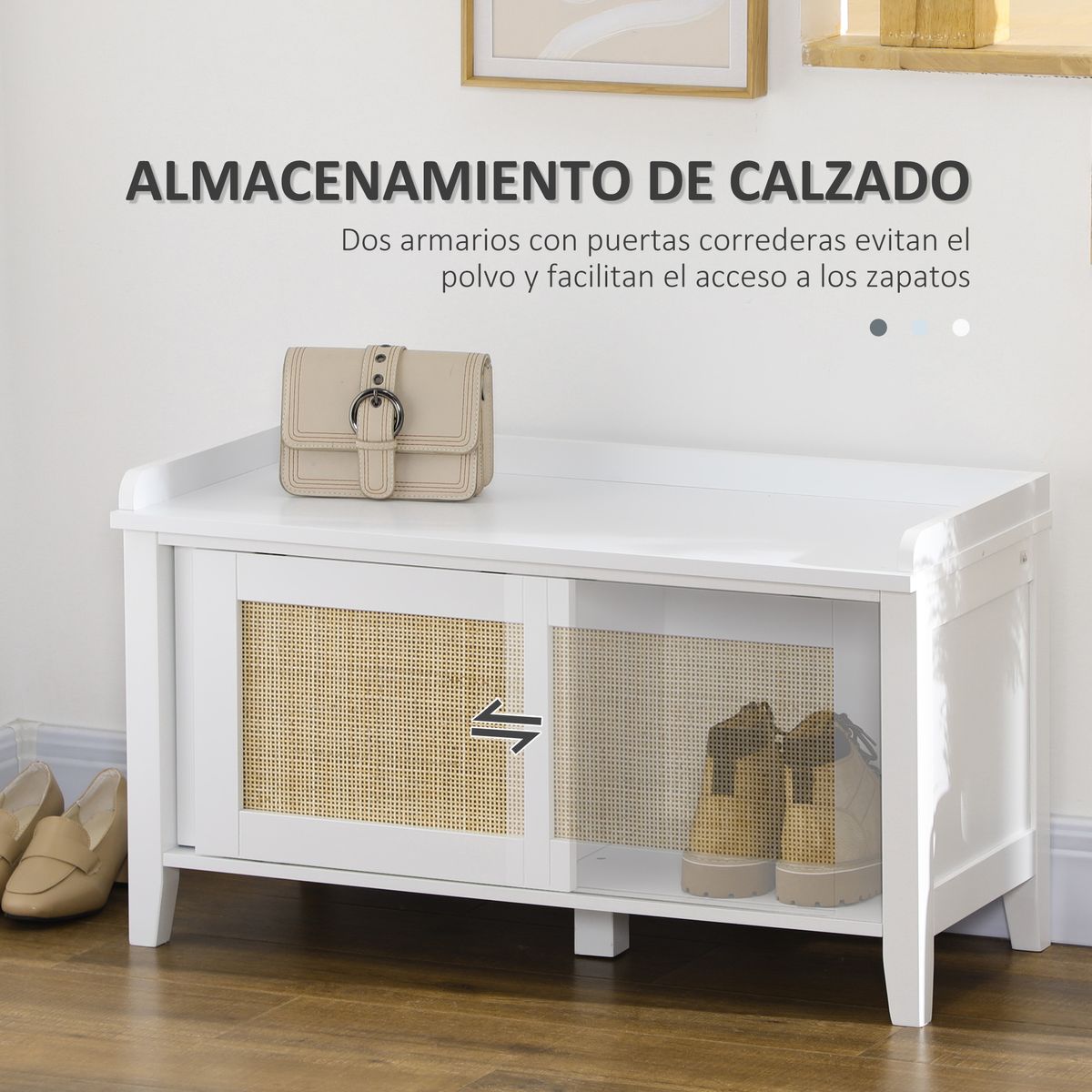 Banco zapatero Lovviken Homcom 2 puertas blanco/natural 45x80x35 cm