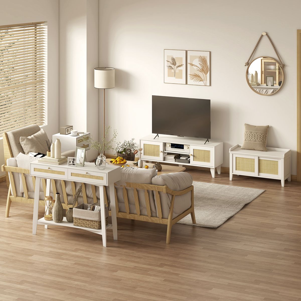 Banco zapatero Lovviken Homcom 2 puertas blanco/natural 45x80x35 cm