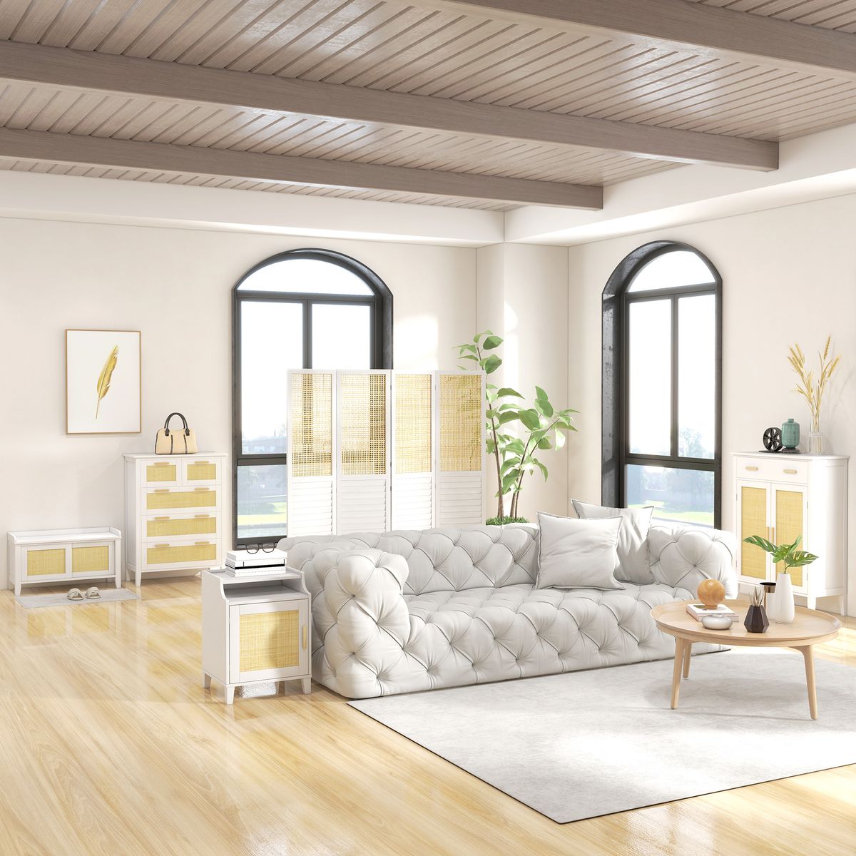 Banco zapatero Lovviken Homcom 2 puertas blanco/natural 45x80x35 cm