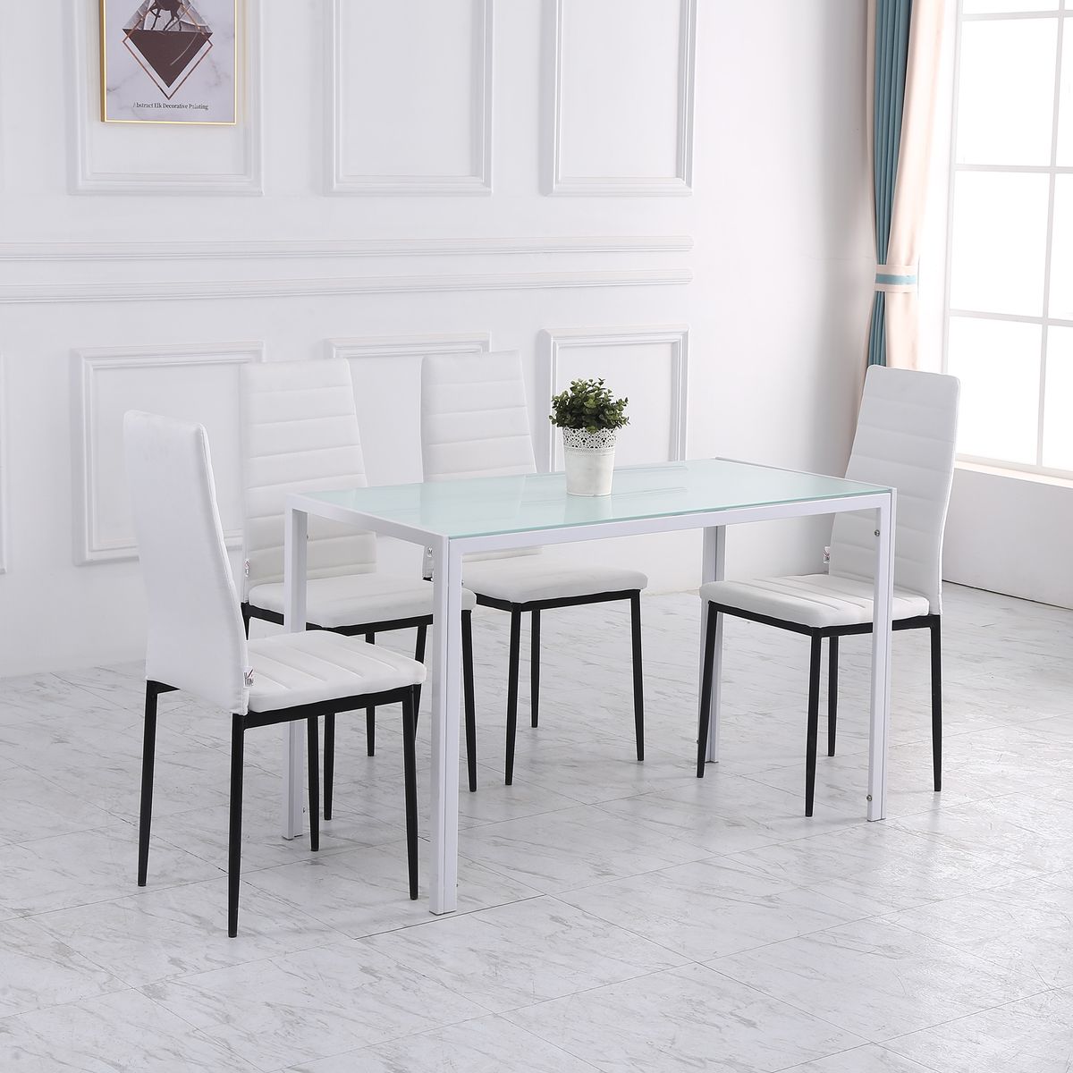 Mesa de comedor Norton Homcom tapa de cristal blanco 75x120x60 cm