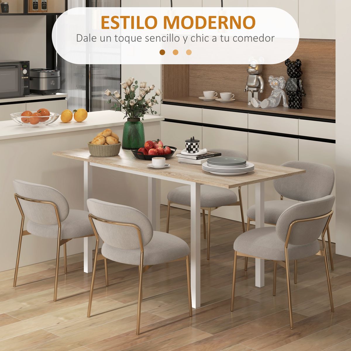 Mesa de comedor Peanut Homcom rectangular extensible 76x110-160x70 cm 4