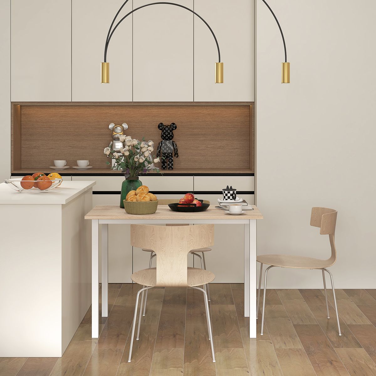 Mesa de comedor Peanut Homcom rectangular extensible 76x110-160x70 cm 7