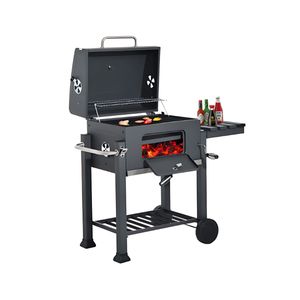 Barbacoa de carbón con ruedas negro 113x100x45 cm