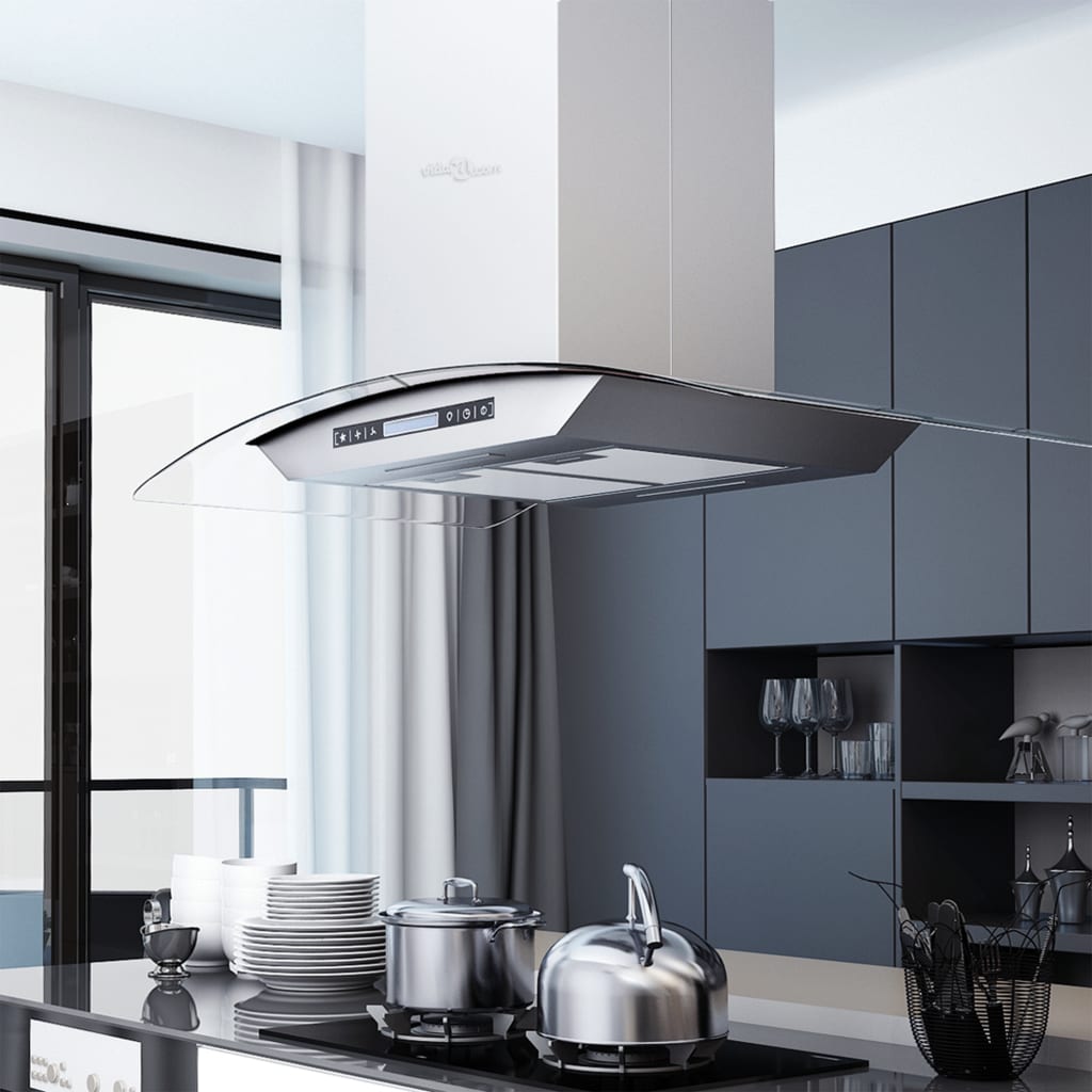 Campana extractora VidaXL 180W pantalla LCD plata 90 cm 2