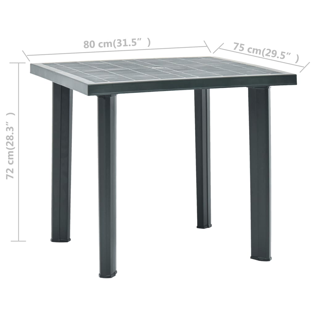 Mesa de exterior con agujero para sombrilla verde 72x80x75 cm