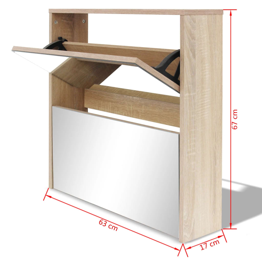 Zapatero Virgo 2 compartimentos + espejo roble 67x63x17 cm