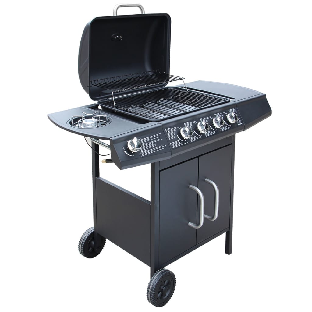 Barbacoa de gas con grill 4+1 zonas negro 97,7x104x55,4 cm