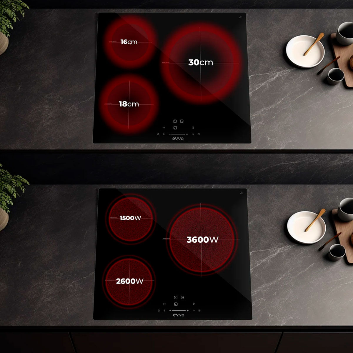 Placa de inducción Evvo V61 7700W 3 zonas negro 59 cm 3