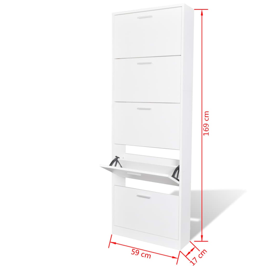 Zapatero Harley 5 compartimentos abatibles blanco 169x59x17 cm