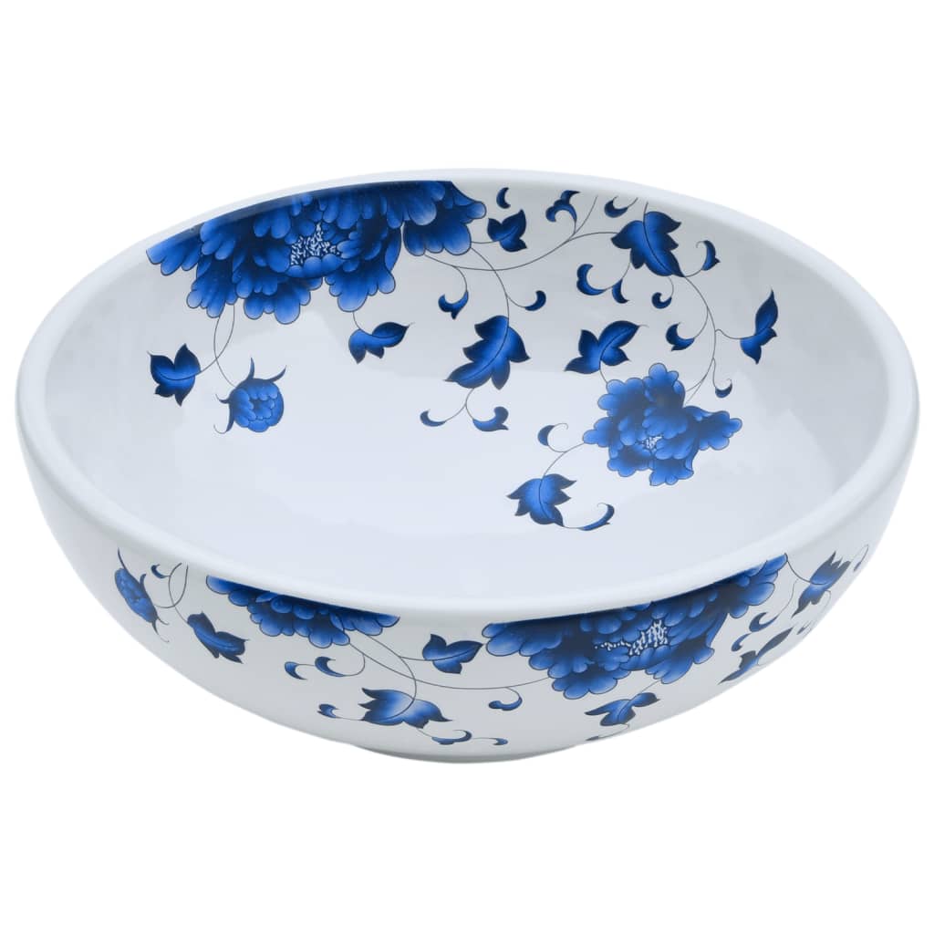Lavabo sobre encimera Monnet cerámica blanco y azul Ø41x14 cm 3