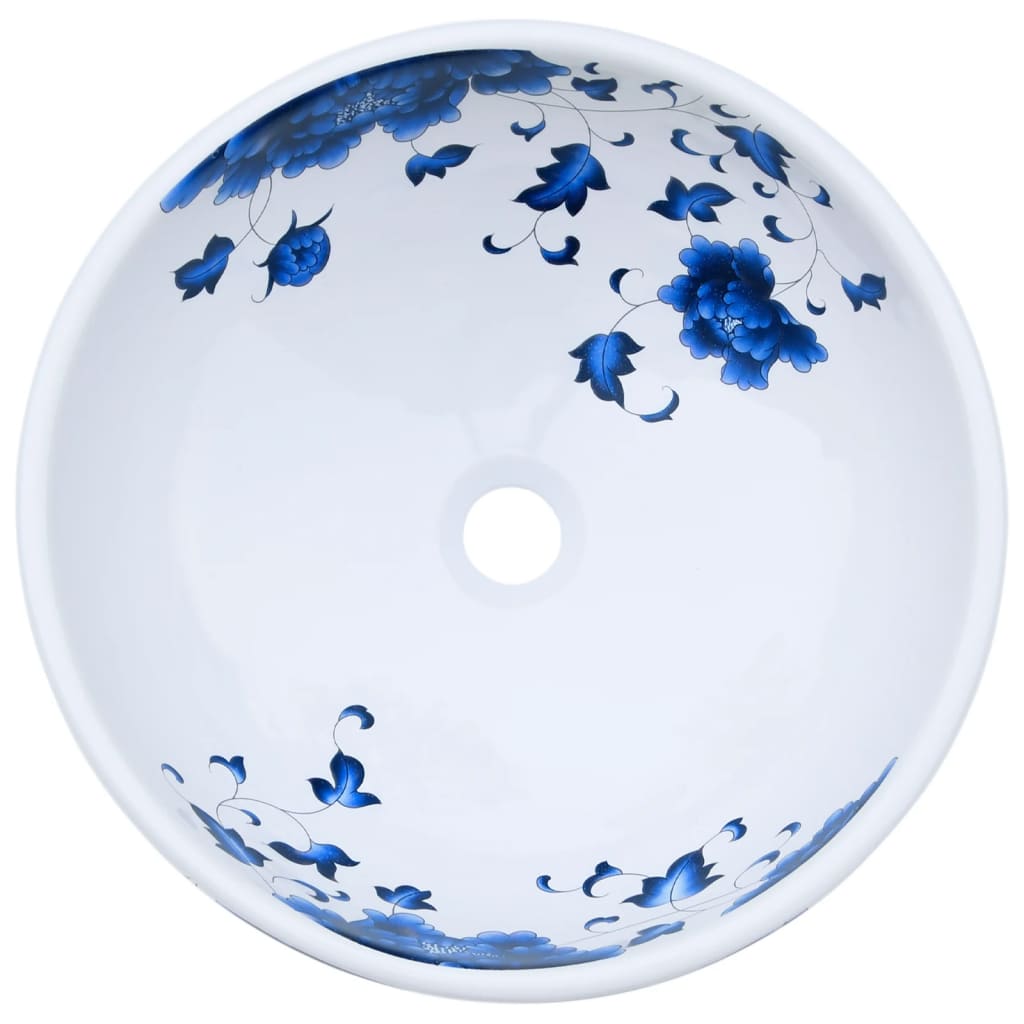 Lavabo sobre encimera Monnet cerámica blanco y azul Ø41x14 cm 4