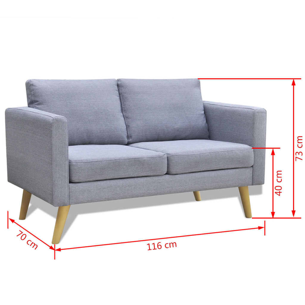 Sofá Linley 2 plazas tapizado tela gris claro 73x116x70 cm