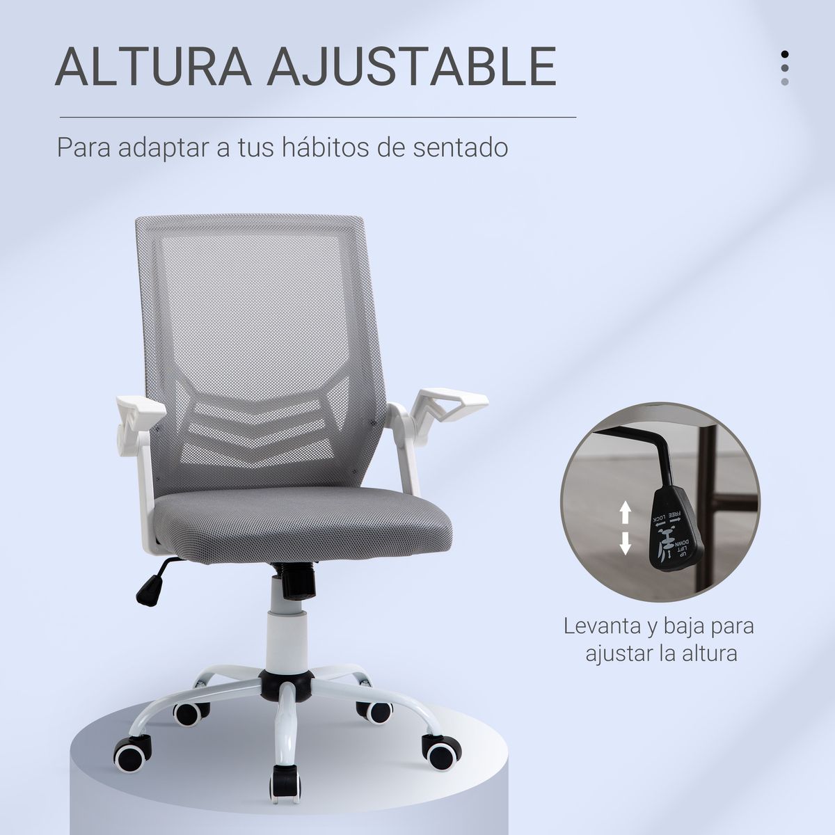 Silla de oficina Broome Vinsetto altura ajustable + reposabrazos abatible gris 94-104x62,5x55 cm