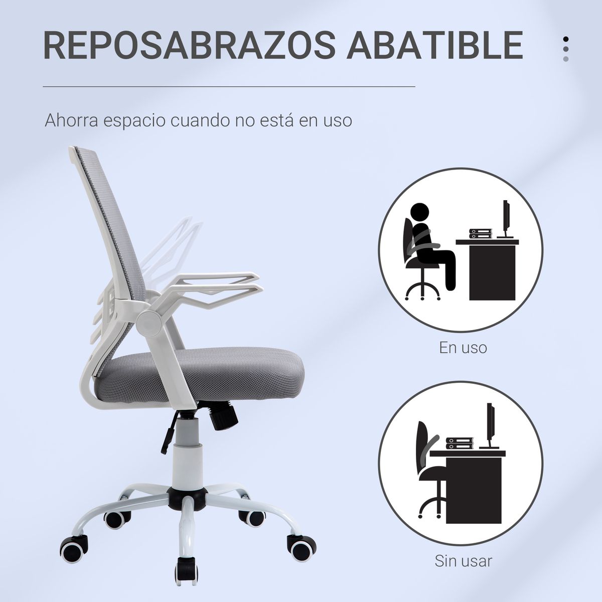 Silla de oficina Broome Vinsetto altura ajustable + reposabrazos abatible gris 94-104x62,5x55 cm