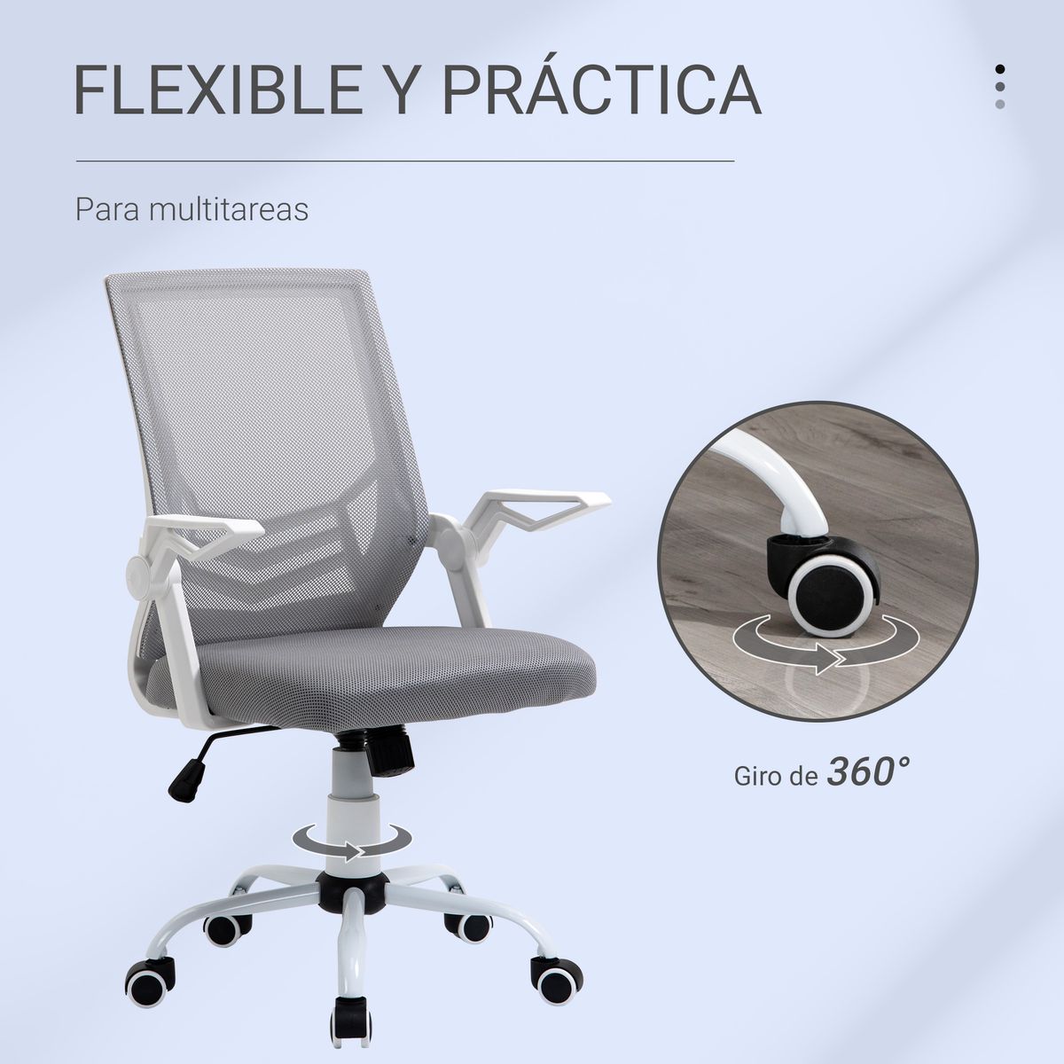 Silla de oficina Broome Vinsetto altura ajustable + reposabrazos abatible gris 94-104x62,5x55 cm