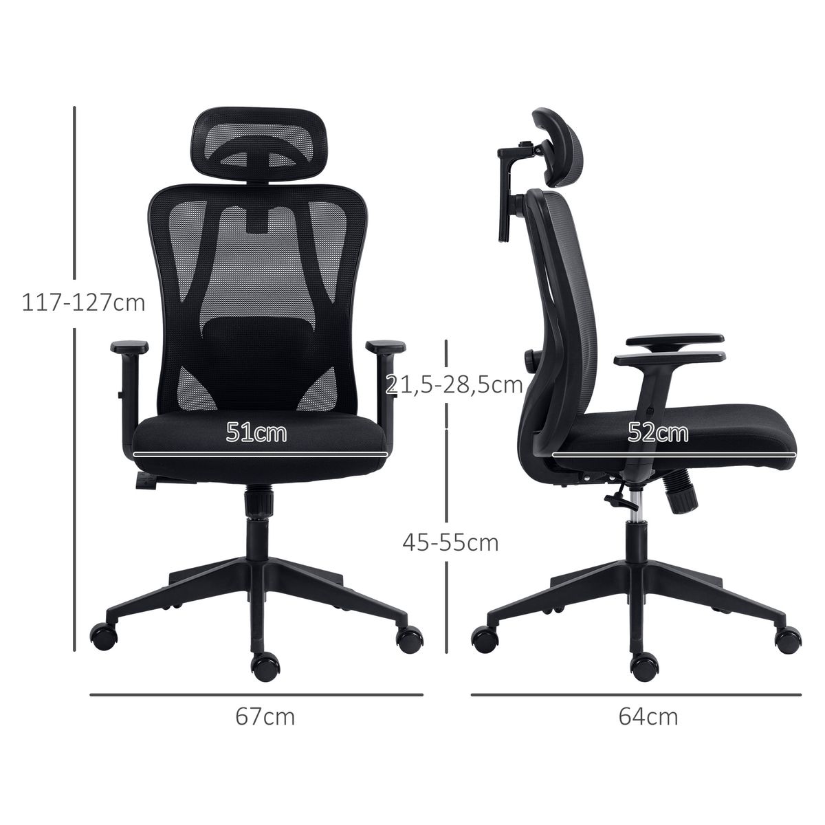 Silla de oficina Rider Vinsetto altura regulable negro 117-127x67x64 cm