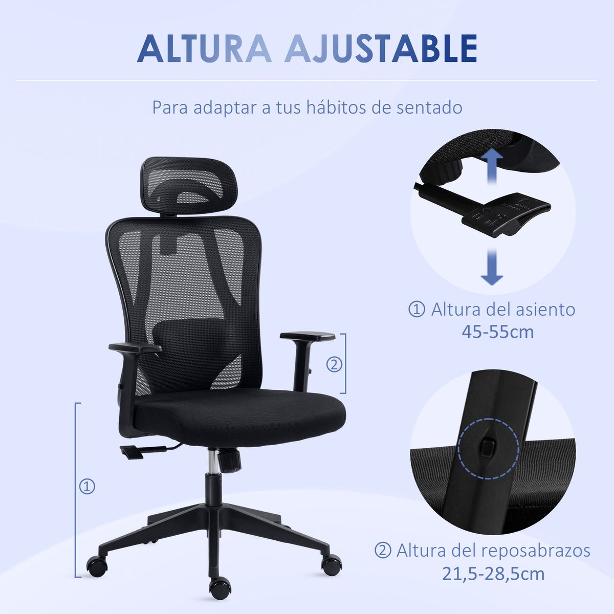 Silla de oficina Rider Vinsetto altura regulable negro 117-127x67x64 cm