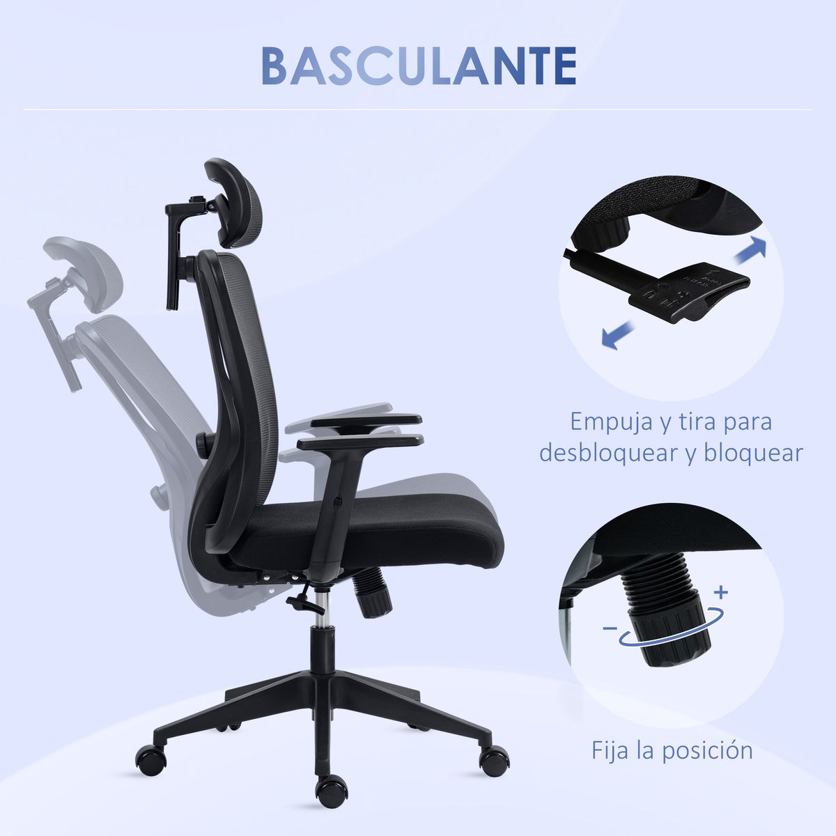 Silla de oficina Rider Vinsetto altura regulable negro 117-127x67x64 cm
