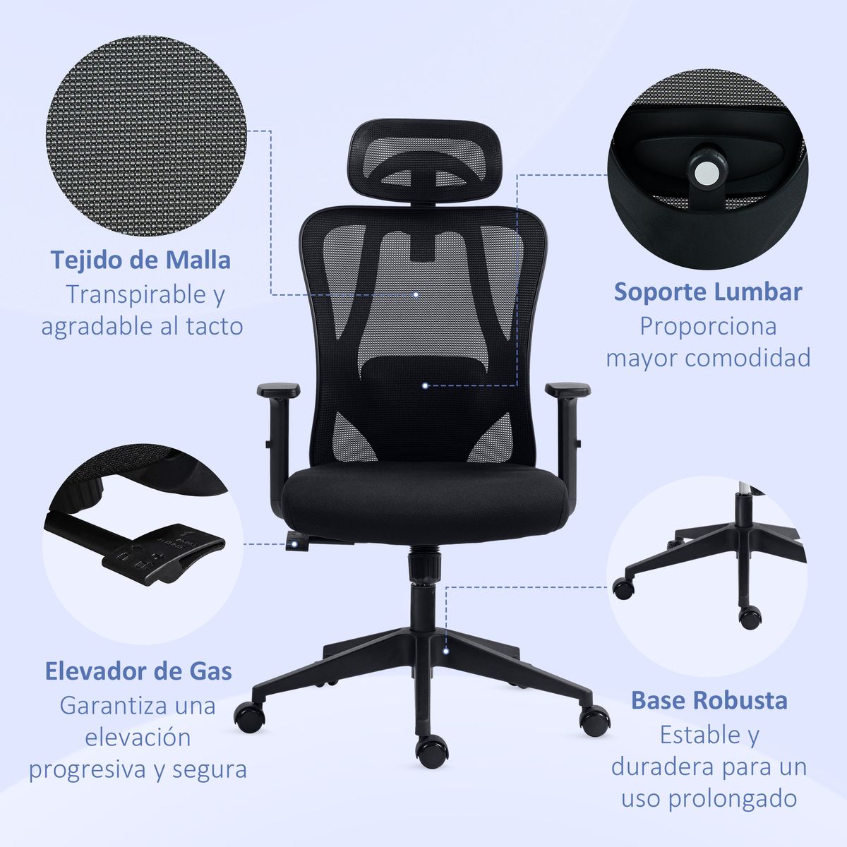 Silla de oficina Rider Vinsetto altura regulable negro 117-127x67x64 cm
