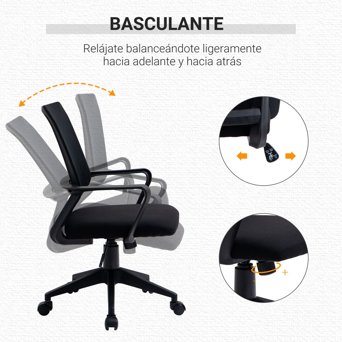 Silla de oficina Huji Vinsetto reposabrazos + altura regulable negro 89-99x61x58,5 cm