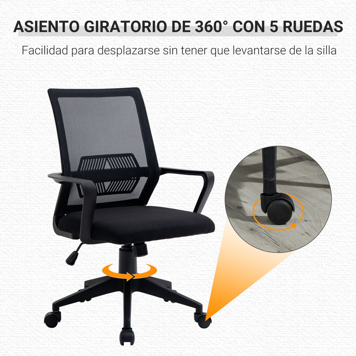 Silla de oficina Huji Vinsetto reposabrazos + altura regulable negro 89-99x61x58,5 cm