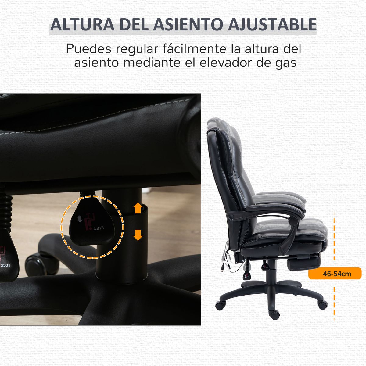Silla de oficina Hof Vinsetto con masaje y control remoto negro 113-121x68,5x68,5 cm