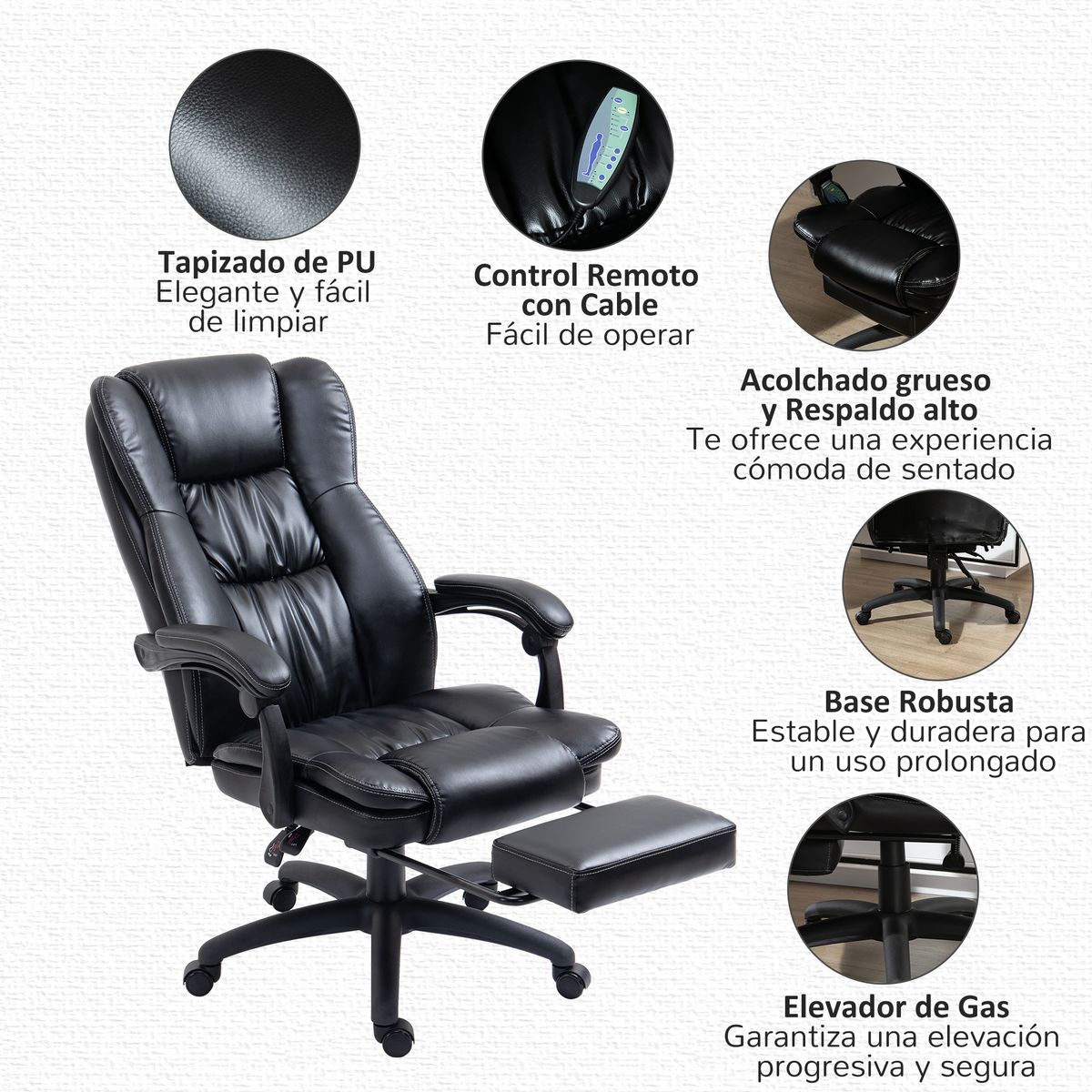 Silla de oficina Hof Vinsetto con masaje y control remoto negro 113-121x68,5x68,5 cm