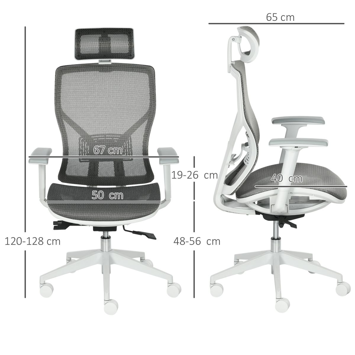 Silla de oficina Wark altura ajustable con reposacabezas gris 109-117x63x62 cm