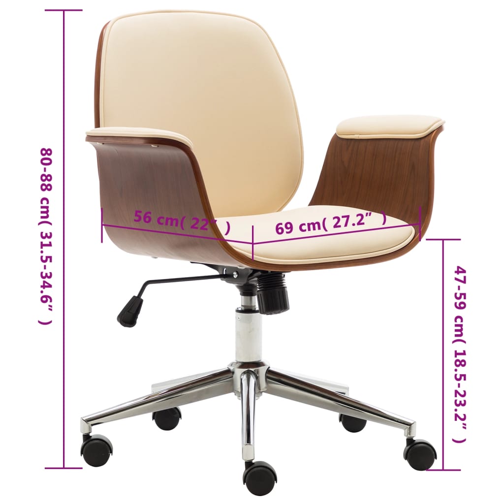 Silla de oficina Port altura ajustable con ruedas crema 80-88x69x56 cm