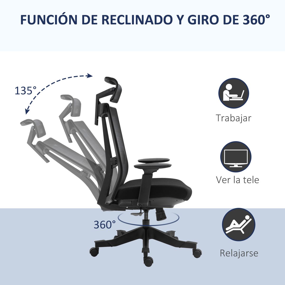 Silla de oficina Wisley Vinsetto altura ajustable negro 109-118x66,5x66 cm
