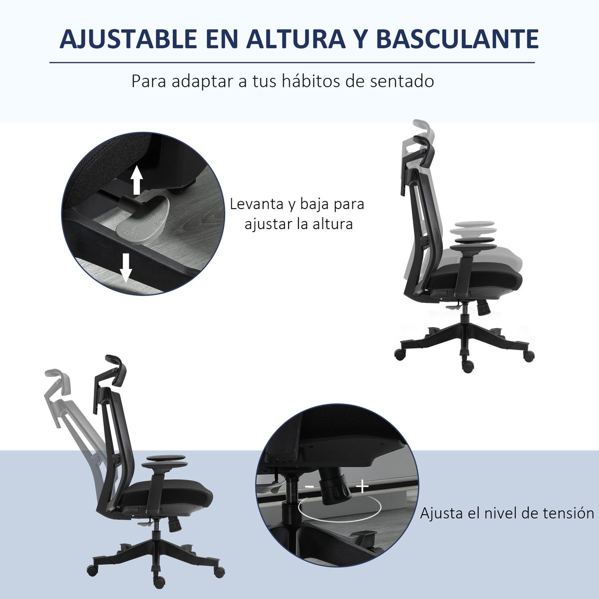 Silla de oficina Wisley Vinsetto altura ajustable negro 109-118x66,5x66 cm