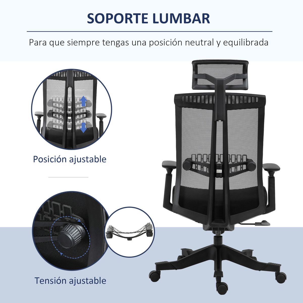 Silla de oficina Wisley Vinsetto altura ajustable negro 109-118x66,5x66 cm