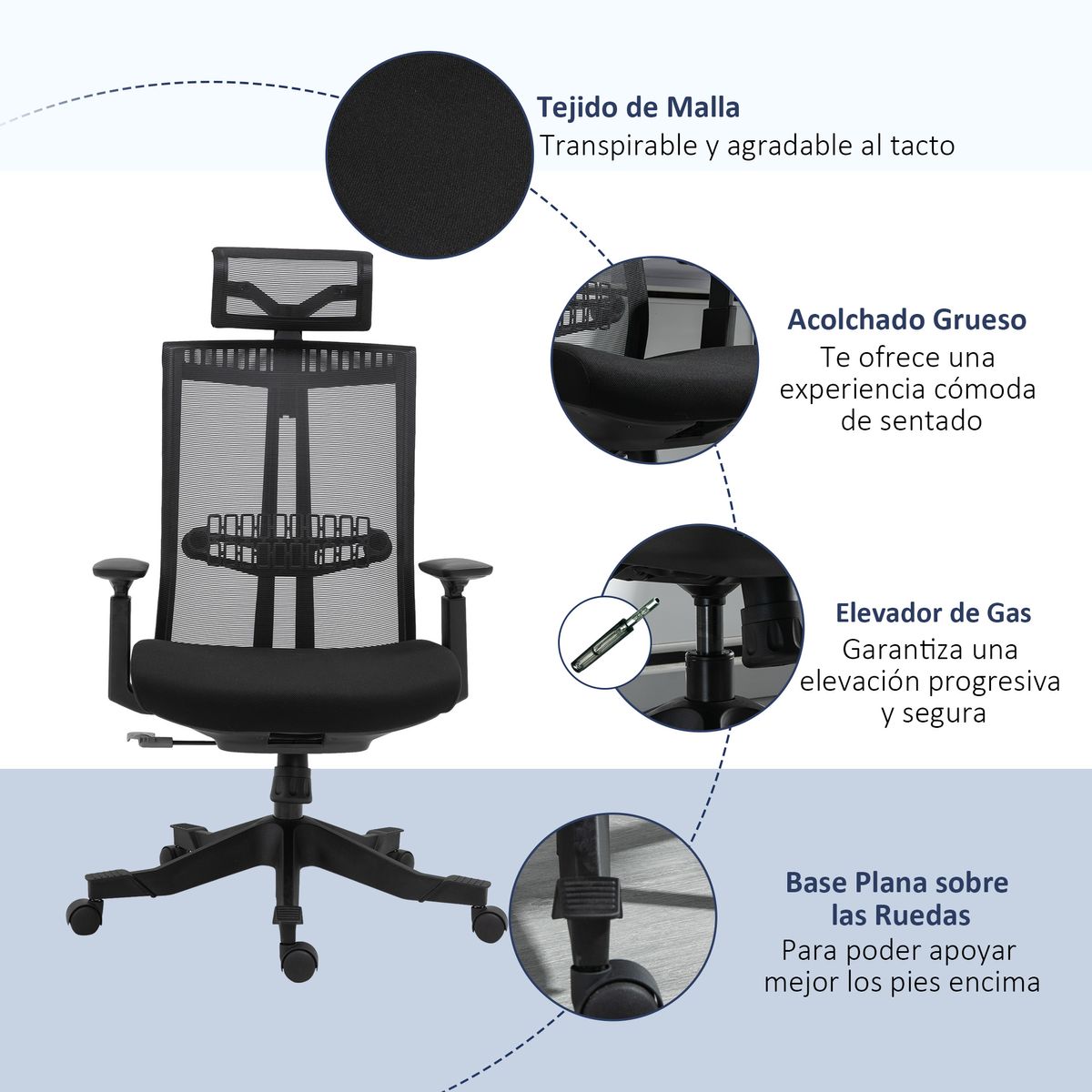 Silla de oficina Wisley Vinsetto altura ajustable negro 109-118x66,5x66 cm