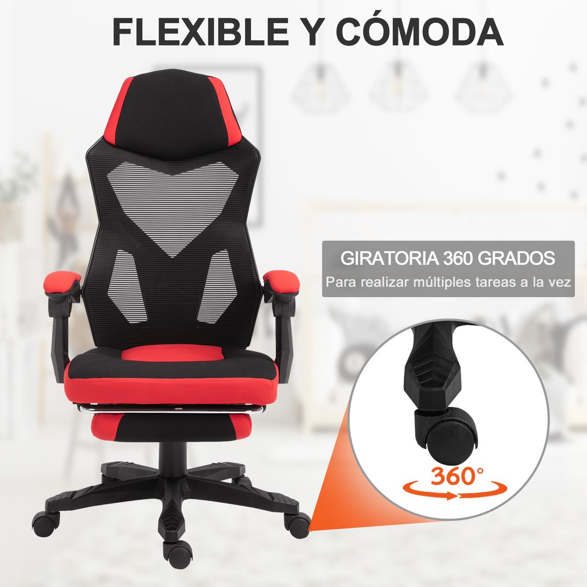 Silla de oficina Shap Vinsetto ajustable en altura reclinable rojo/negro 112-122x58x63 cm
