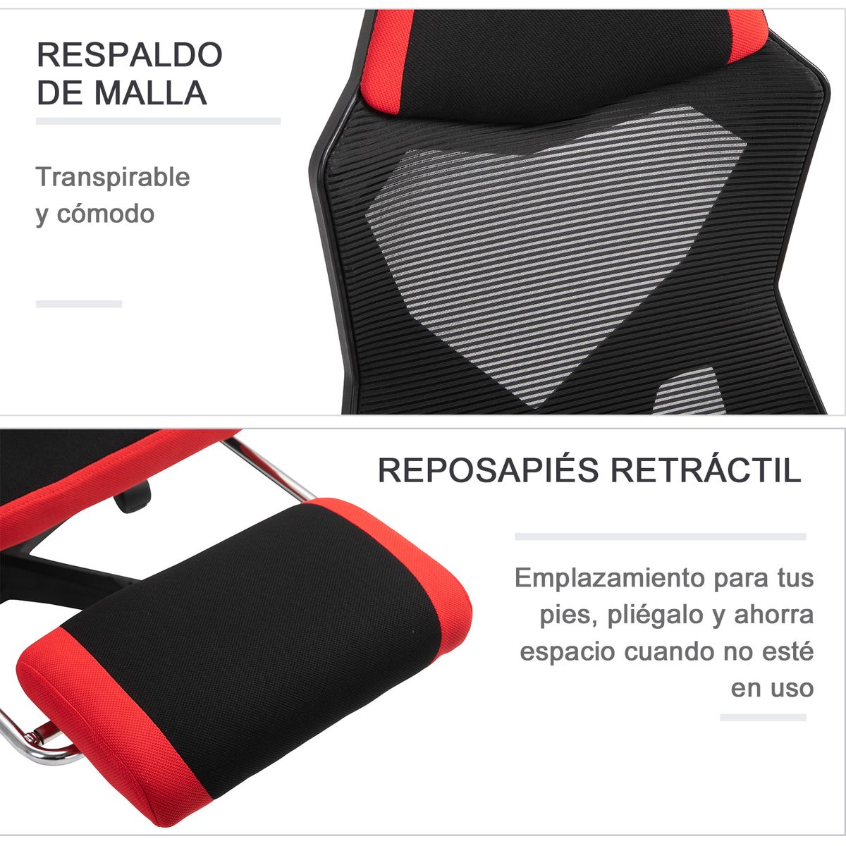 Silla de oficina Shap Vinsetto ajustable en altura reclinable rojo/negro 112-122x58x63 cm