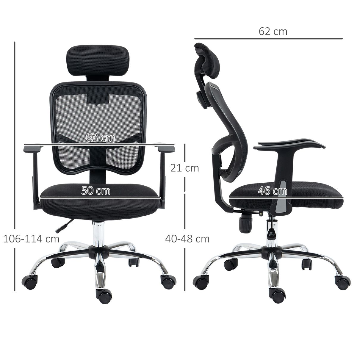 Silla de oficina Wark altura ajustable con reposacabezas negro 109-117x63x62 cm