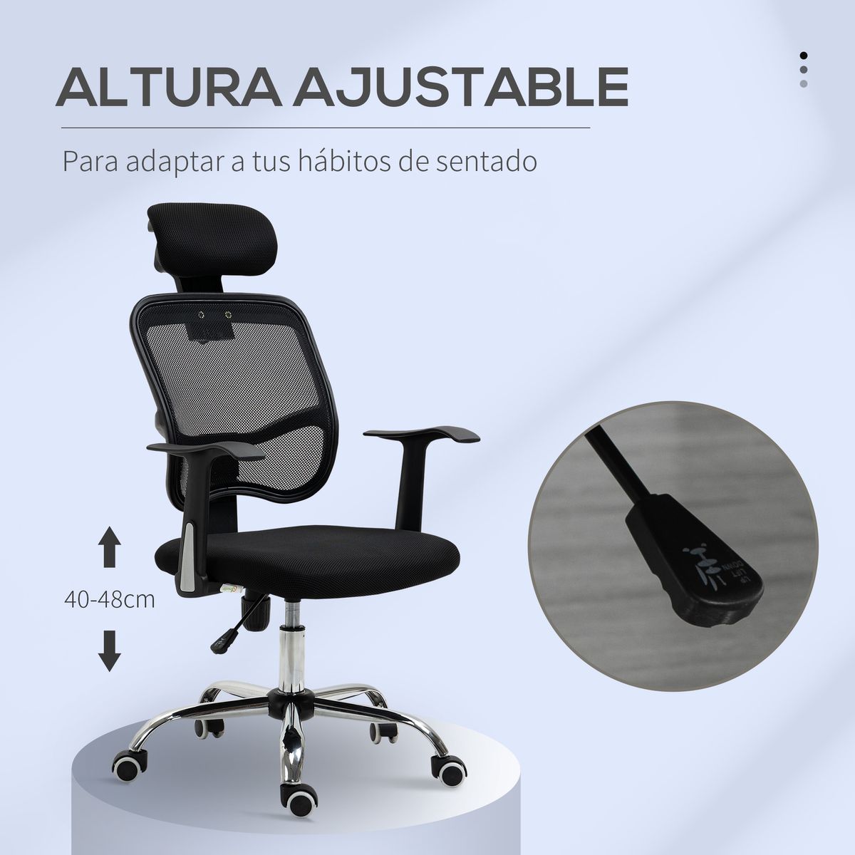 Silla de oficina Wark altura ajustable con reposacabezas negro 109-117x63x62 cm