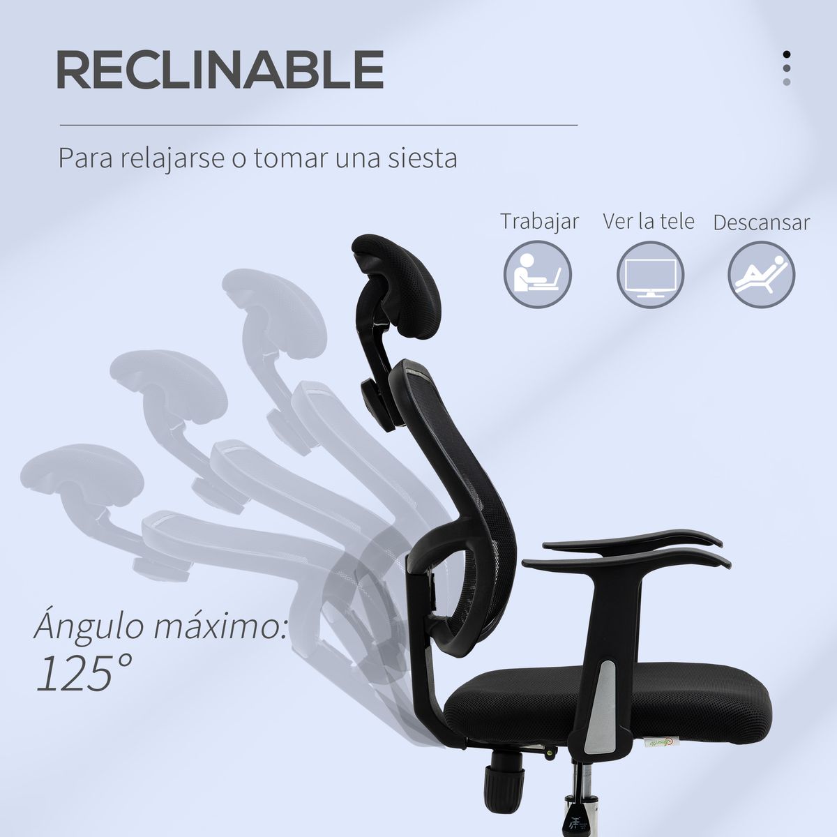 Silla de oficina Wark altura ajustable con reposacabezas negro 109-117x63x62 cm
