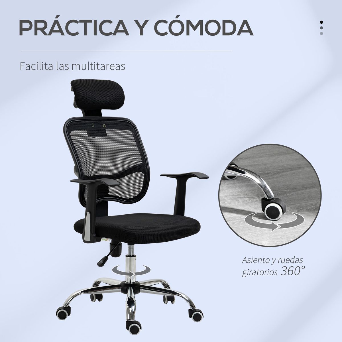 Silla de oficina Wark altura ajustable con reposacabezas negro 109-117x63x62 cm