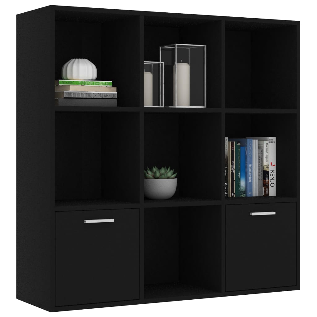 Estantería Fitz 7 compartimentos + 2 armarios negro 98x98x30 cm