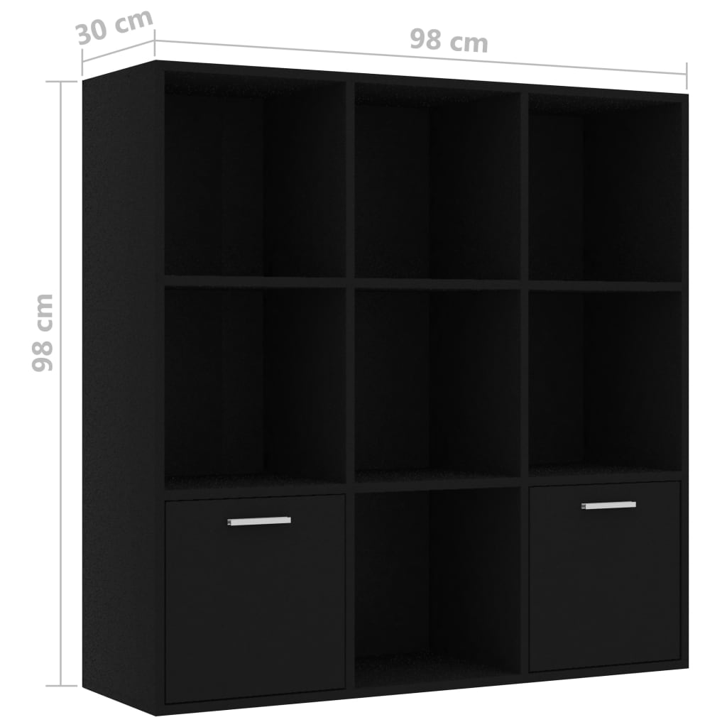 Estantería Fitz 7 compartimentos + 2 armarios negro 98x98x30 cm