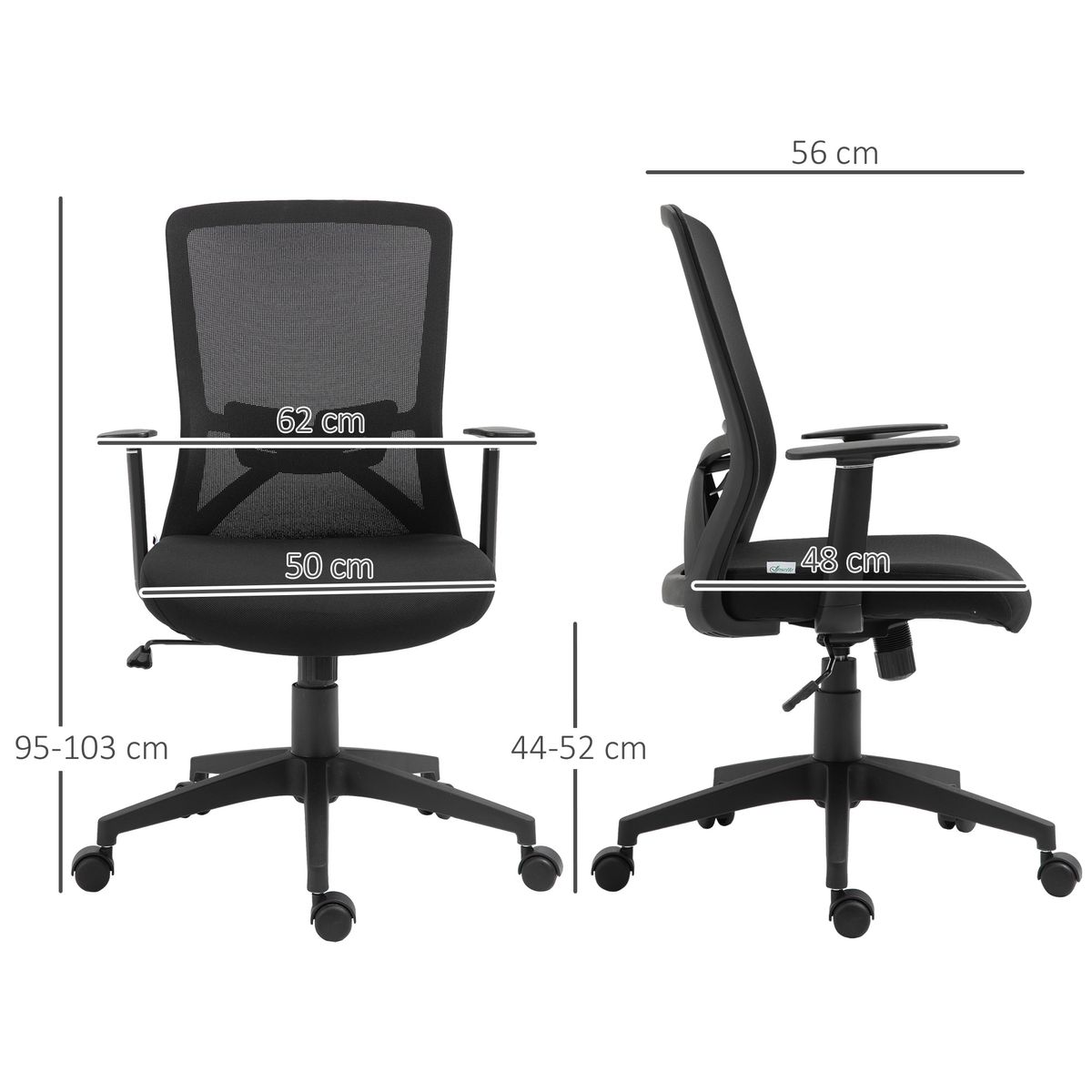 Silla de oficina Magenta Vinsetto altura regulable soporte lumbar negro 95-103x62x56 cm