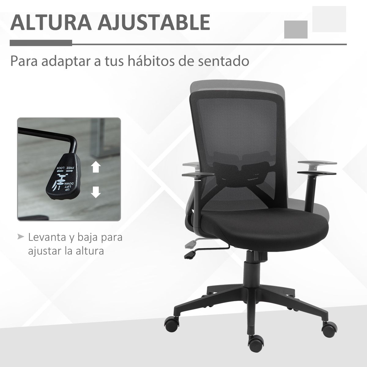 Silla de oficina Magenta Vinsetto altura regulable soporte lumbar negro 95-103x62x56 cm