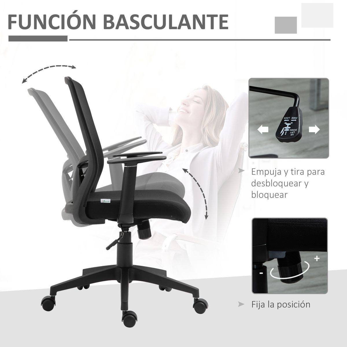 Silla de oficina Magenta Vinsetto altura regulable soporte lumbar negro 95-103x62x56 cm