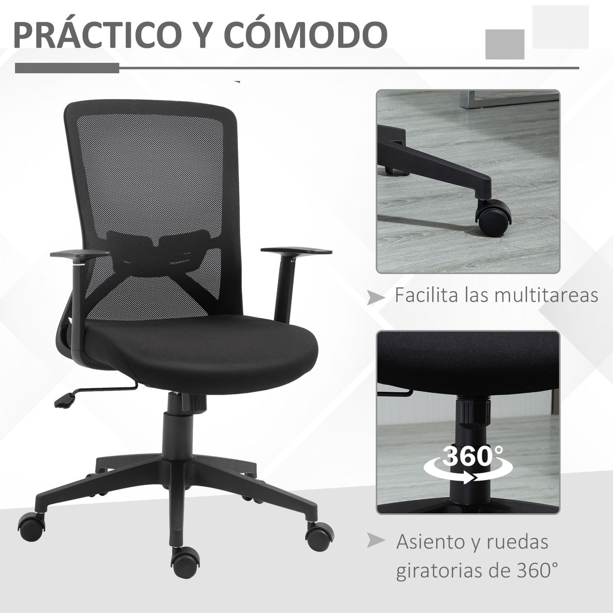 Silla de oficina Magenta Vinsetto altura regulable soporte lumbar negro 95-103x62x56 cm