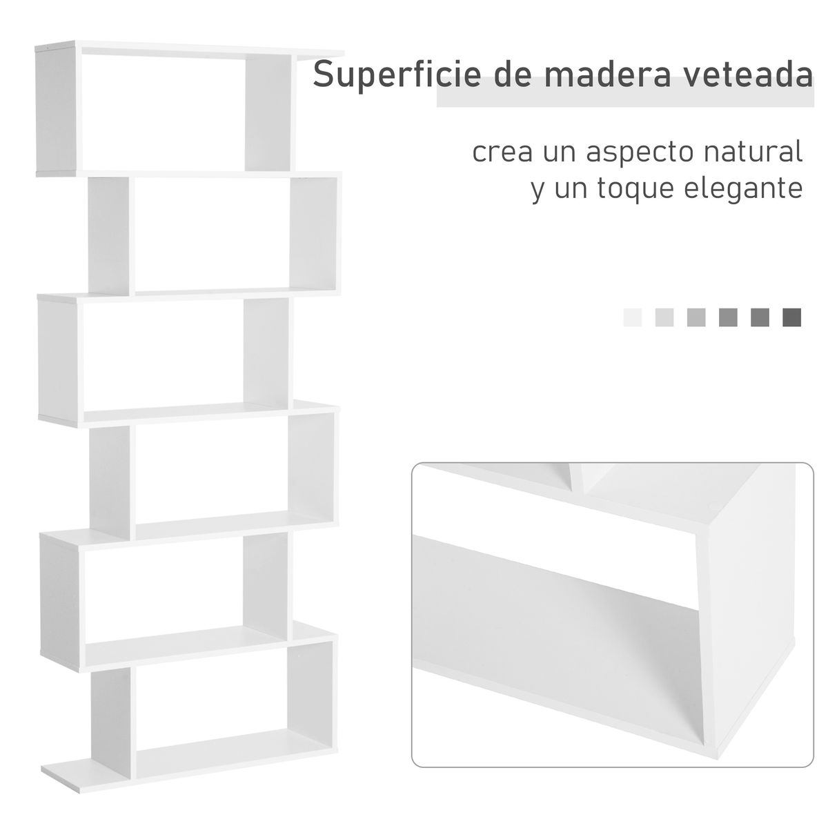 Estantería Valley Homcom 6 estantes blanco 192x80x23 cm
