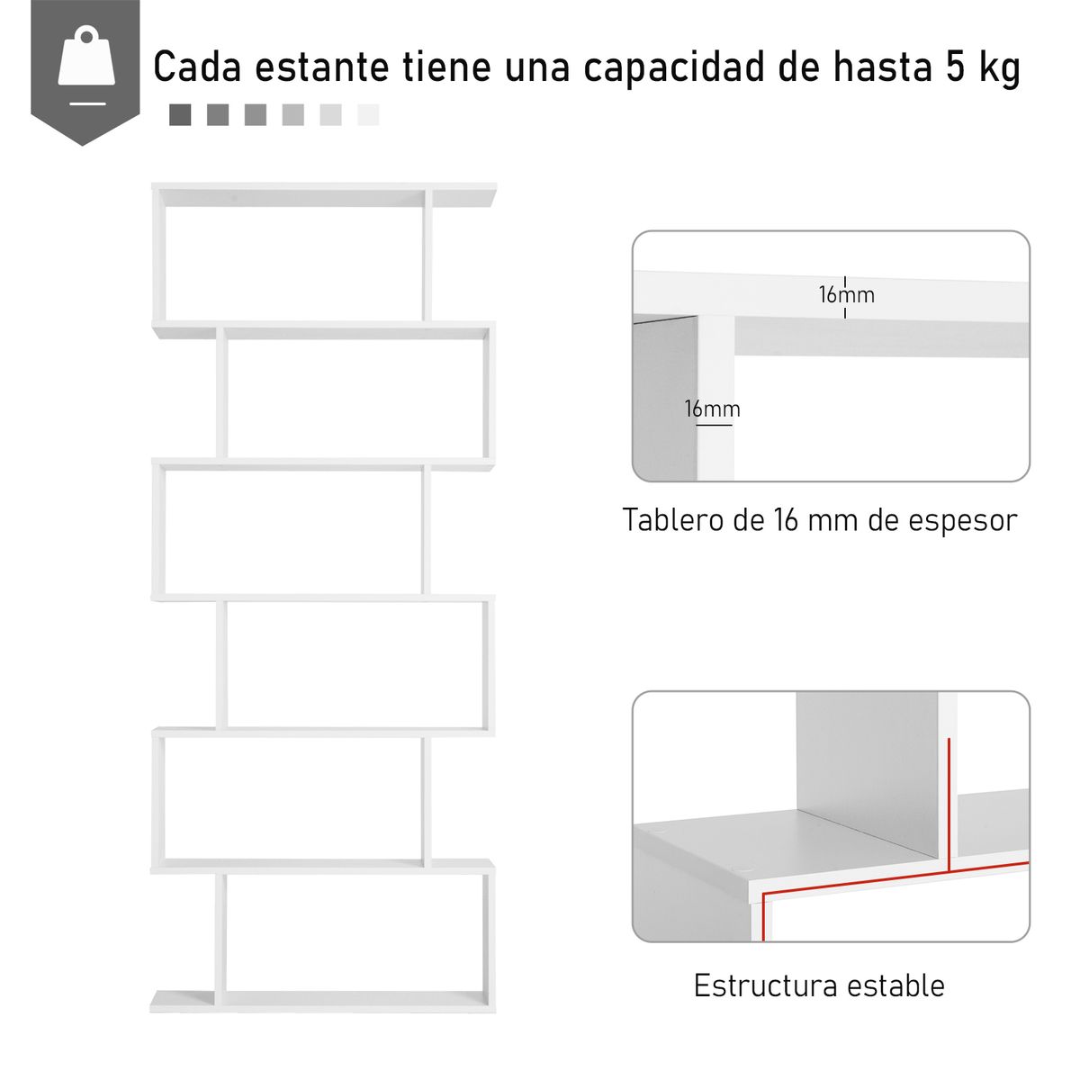 Estantería Valley Homcom 6 estantes blanco 192x80x23 cm