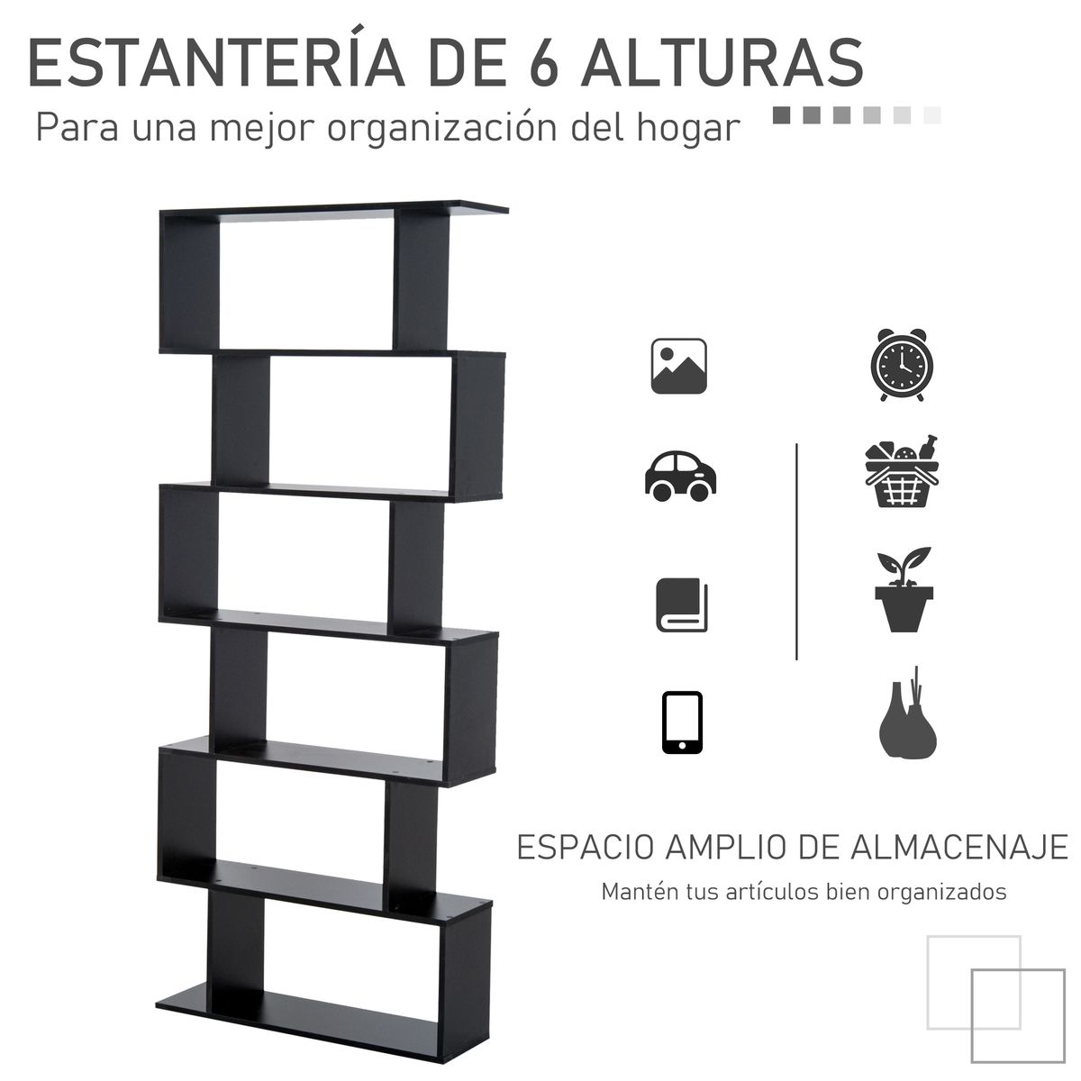 Estantería Valley Homcom 6 estantes negro 192x80x23 cm