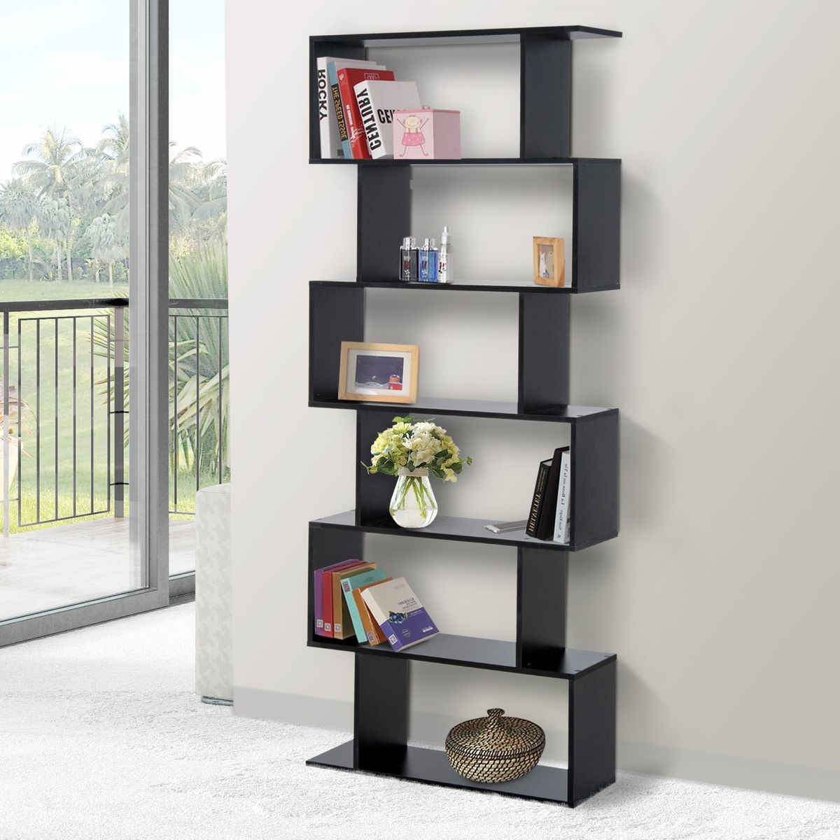 Estantería Valley Homcom 6 estantes negro 192x80x23 cm