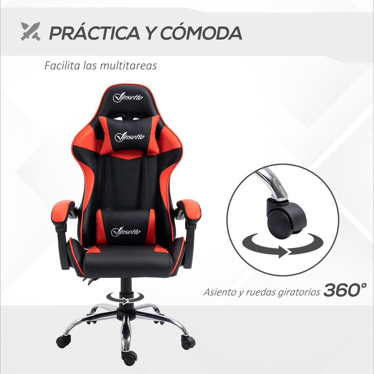 Silla Coyote gaming Vinsetto altura ajustable con cojín lumbar rojo 122-130x63x67 cm